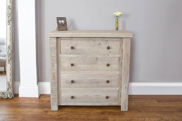 Rustic white chest of shop drawers